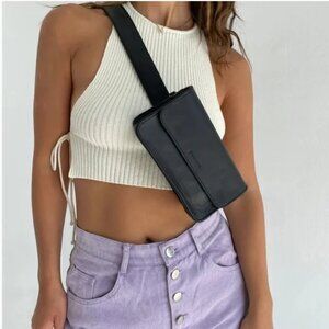 MANDRN Ziggy Black Leather Cross Body Fanny Pack
